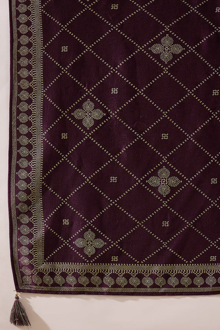 Purple Silk Blend Ethnic Motifs Printed Straight Kurta Sets | SHOBITAM