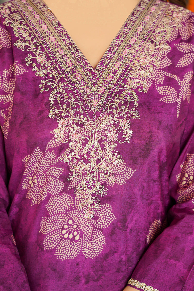 Purple Poly Chanderi Floral Embroidered Straight Kurta Trousers With Dupatta | SHOBITAM