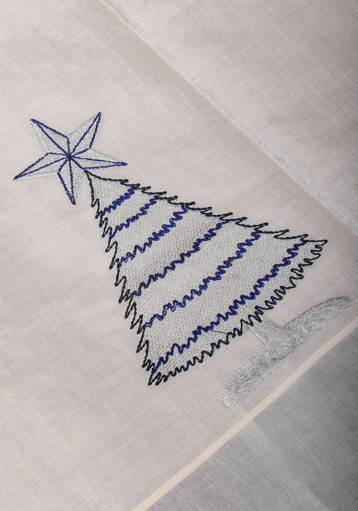 Kerala Tissue Cotton Saree with Xmas tree motifs and Zari border