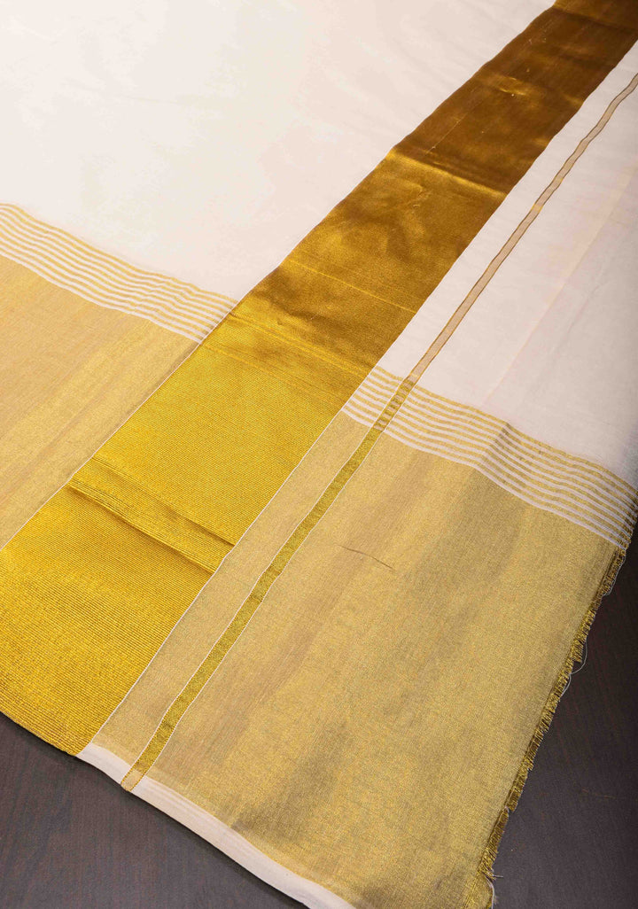 Elegant Kerala Kasavu Saree in Off White with Golden Border – A Timeless Classic