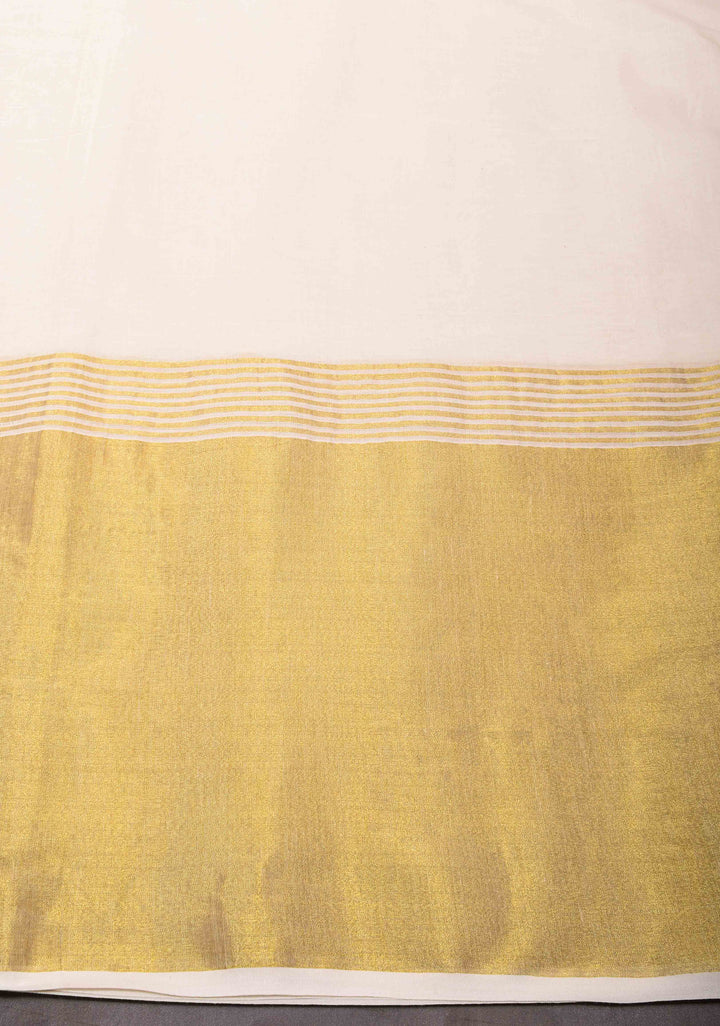 Elegant Kerala Kasavu Saree in Off White with Golden Border – A Timeless Classic