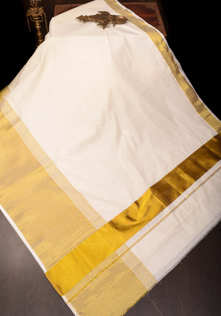 Elegant Kerala Kasavu Saree in Off White with Golden Border – A Timeless Classic