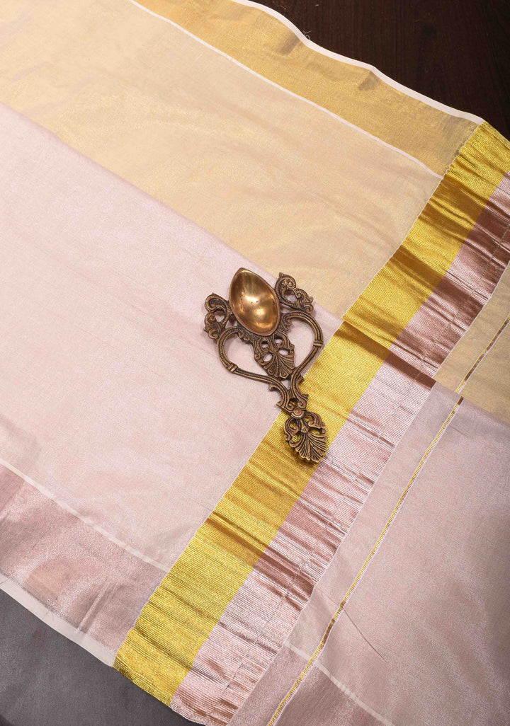 Elegant Kerala Kasavu Half Tissue Saree in White and Gold – A Timeless Classic