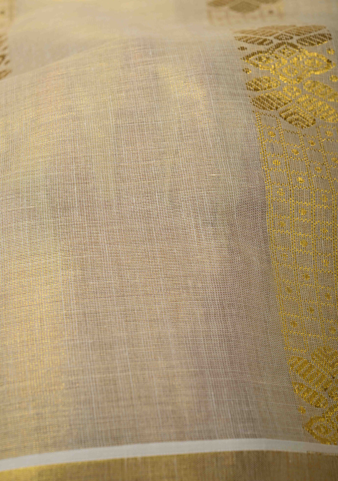 Beige Tissue Cotton Saree with Panel Zari Stripes