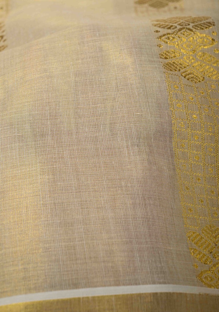 Beige Tissue Cotton Saree with Panel Zari Stripes