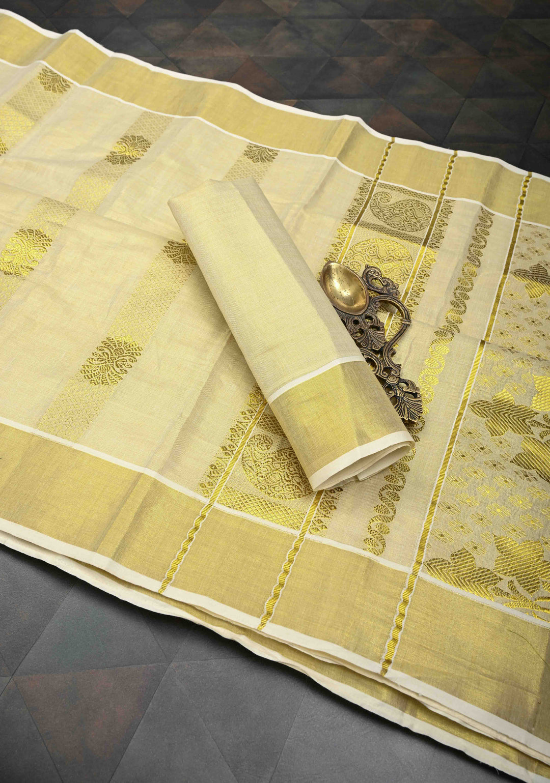 Beige Tissue Cotton Saree with Panel Zari Stripes