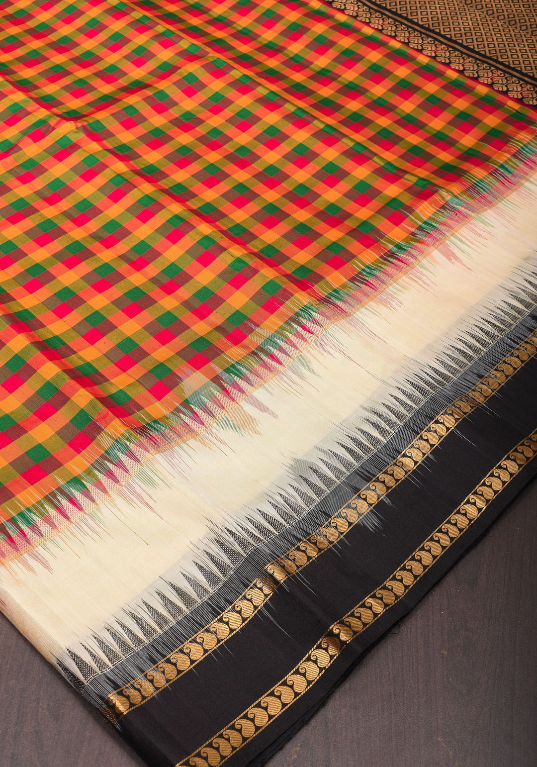 Exquisite Classic Kanjeevaram Multicolor Checks Saree in 9" Border | SILK MARK CERTIFIED