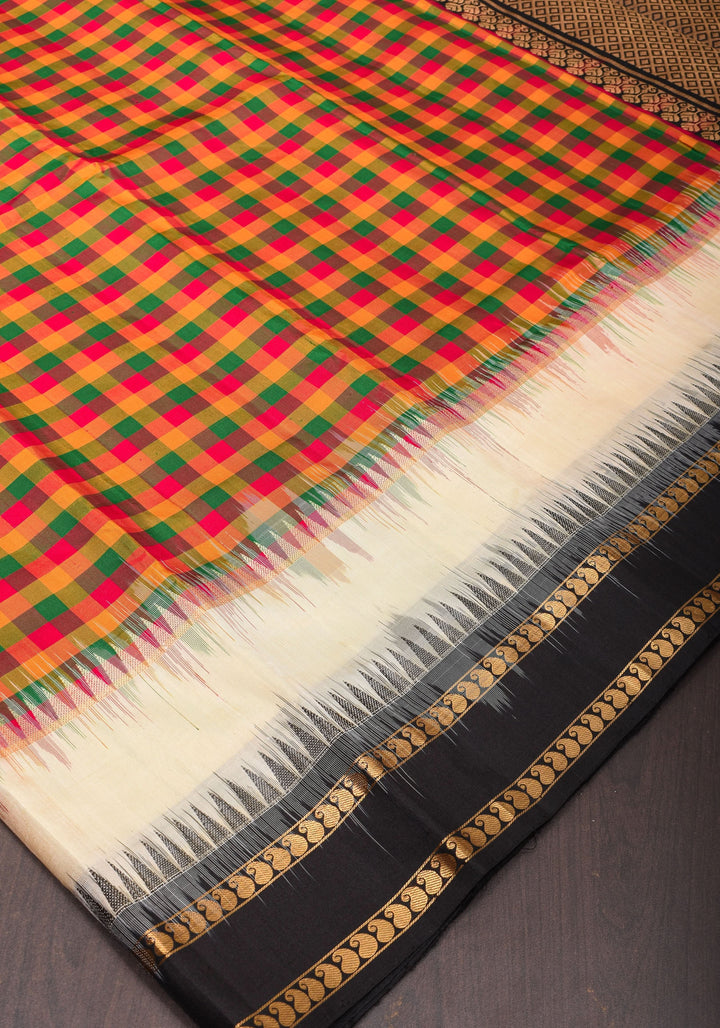 Exquisite Classic Kanjeevaram Multicolor Checks Saree in 9" Border | SILK MARK CERTIFIED