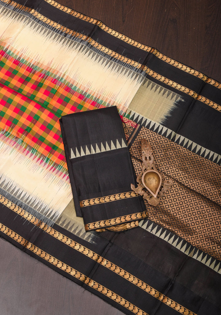 Exquisite Classic Kanjeevaram Multicolor Checks Saree in 9" Border | SILK MARK CERTIFIED