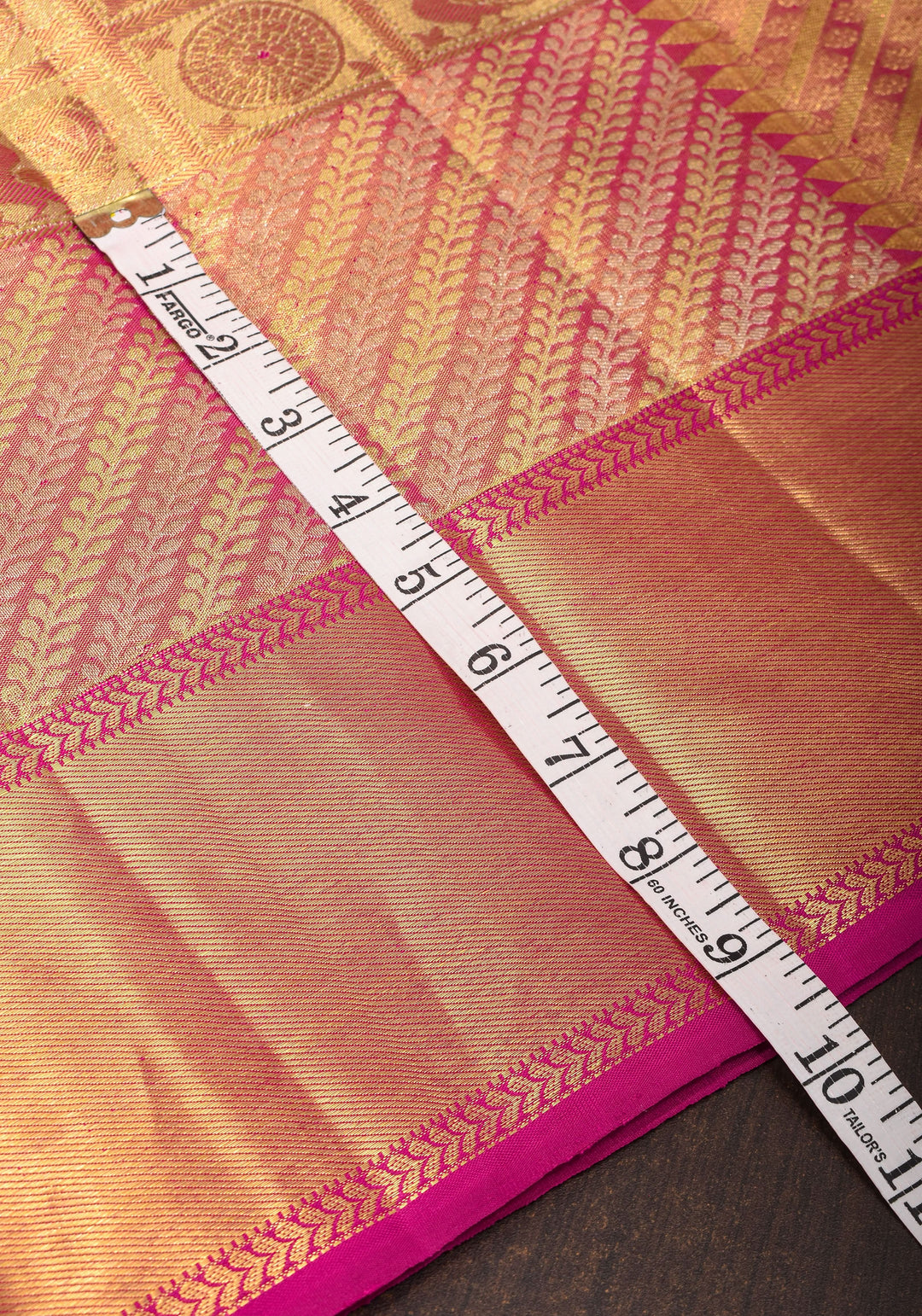 Exquisite Tan Gold Tissue Kanjivaram Pure Silk Saree with Checks Pattern and wide Zari Borde | SILK MARK CERTIFIED