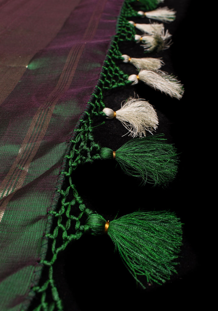 Bottle Green Kanjivaram Pure Silk Saree with silver Zari Temple border | SILK MARK CERTIFIED