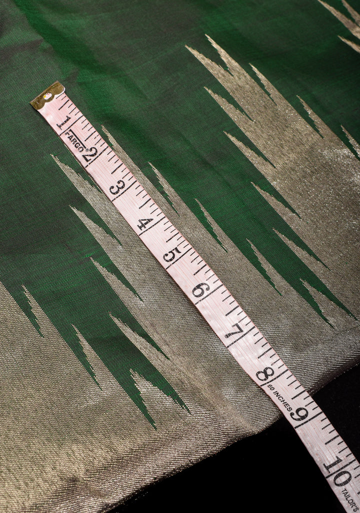 Bottle Green Kanjivaram Pure Silk Saree with silver Zari Temple border | SILK MARK CERTIFIED