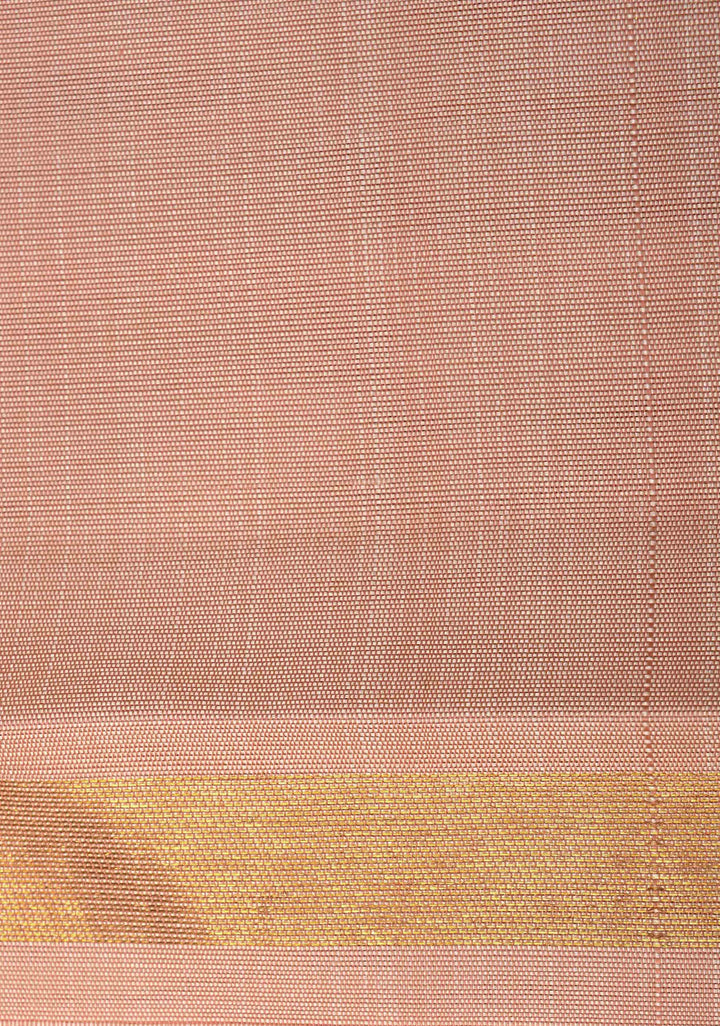 Authentic Kanjivaram Silk Saree in Light Salmon with Multi Color Temple Border with Grand Pallu and Zari  | SILK MARK CERTIFIED