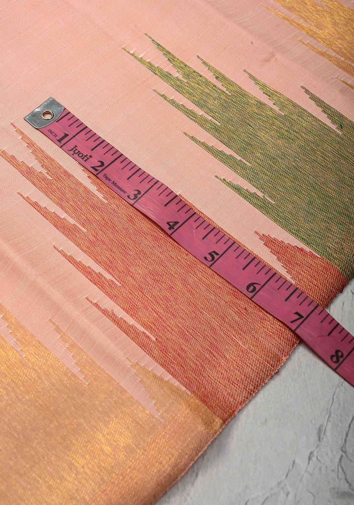 Authentic Kanjivaram Silk Saree in Light Salmon with Multi Color Temple Border with Grand Pallu and Zari  | SILK MARK CERTIFIED