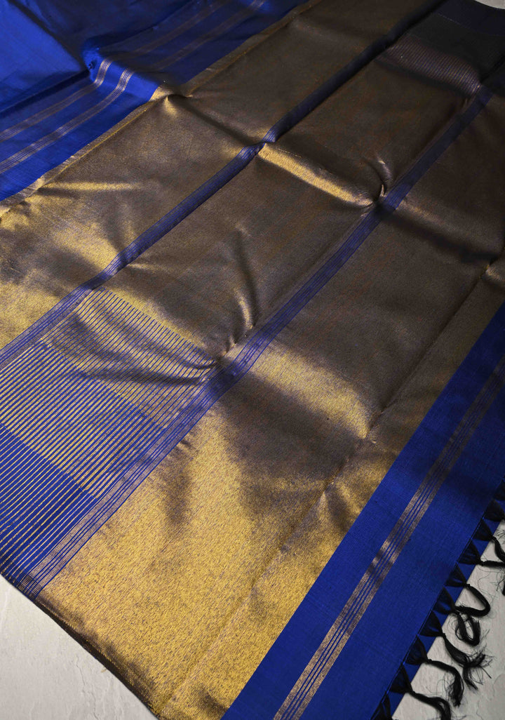 Authentic Kanjivaram Silk Saree in Sapphire Blue with Multi Color Temple Border with Grand Pallu | SILK MARK CERTIFIED