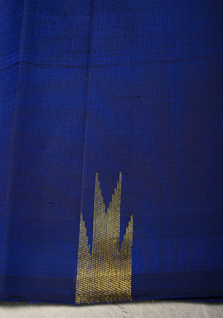 Authentic Kanjivaram Silk Saree in Sapphire Blue with Multi Color Temple Border with Grand Pallu | SILK MARK CERTIFIED