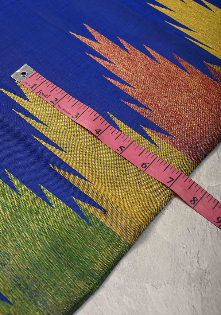 Authentic Kanjivaram Silk Saree in Sapphire Blue with Multi Color Temple Border with Grand Pallu | SILK MARK CERTIFIED