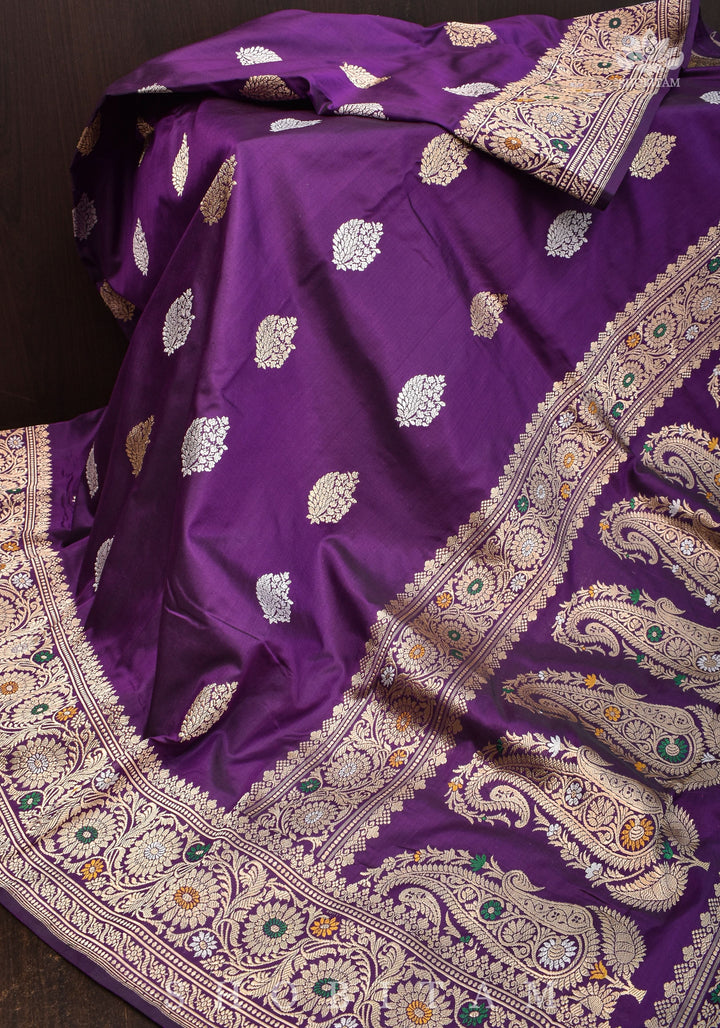 Double Meenakari Pallu, Jamuni Purple Pure Banarasi Katan Silk Handwoven saree |  SILK MARK CERTIFIED
