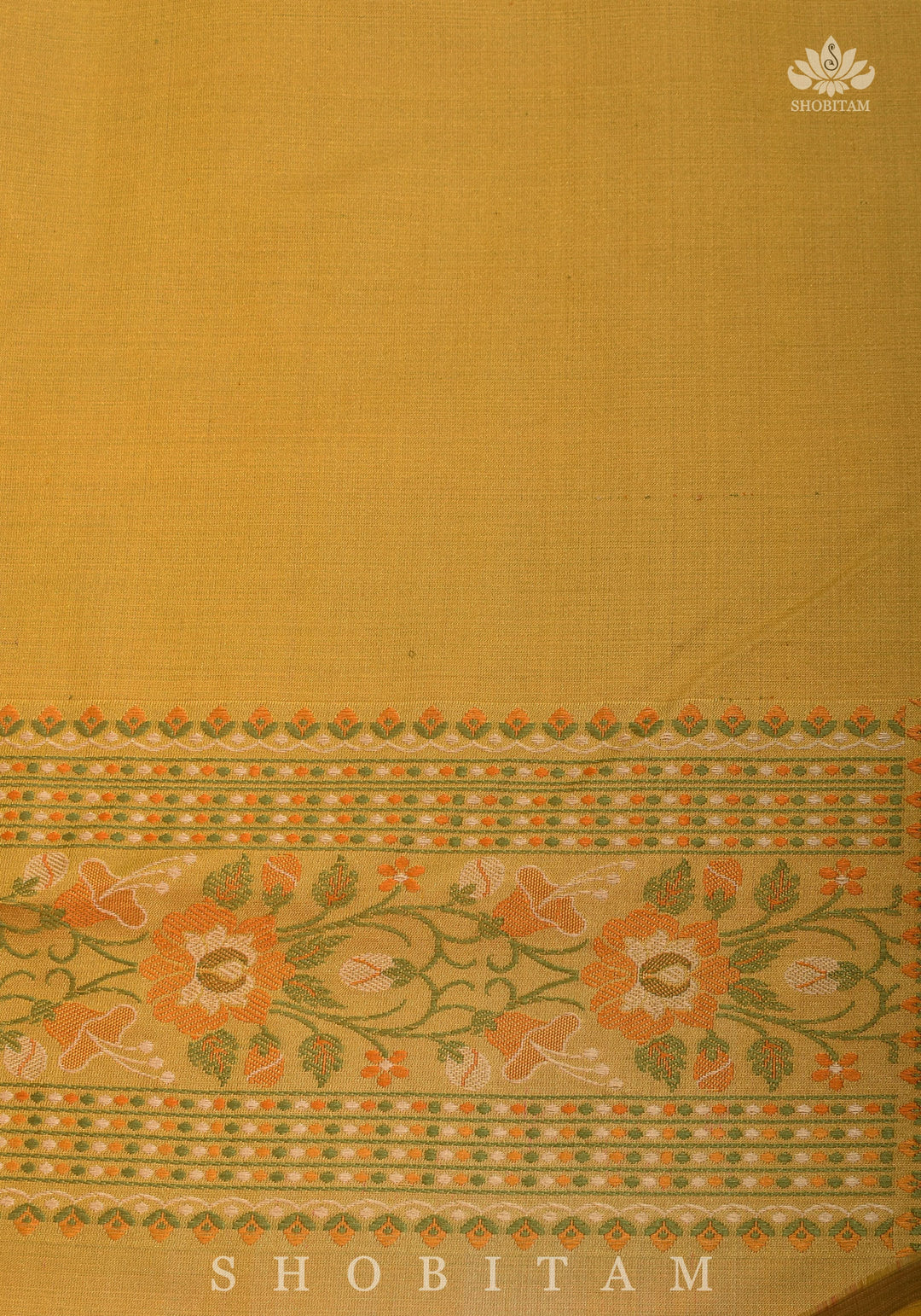 Exquisite Tanchoi Floral Banarasi Saree in Pure Silk Satin in Pale Mustard | SILK MARK CERTIFIED