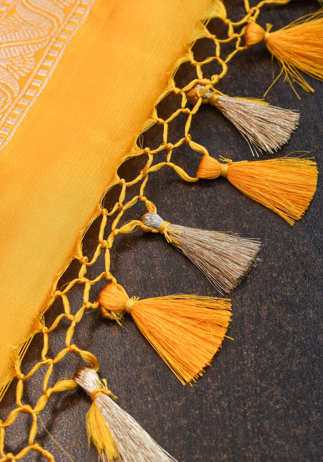 Authentic Tanchoi Floral  Saree in Pure Satin Silk in Yellow with Zari Border | SILK MARK CERTIFIED