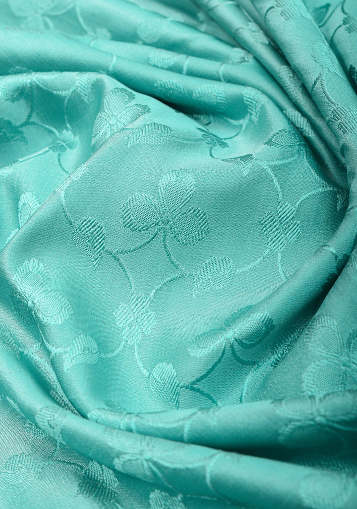 Stunning Tanchoi Floral Banarasi Saree in Pure Silk Satin in Aqua Blue with Zari Border |  SILK MARK CERTIFIED