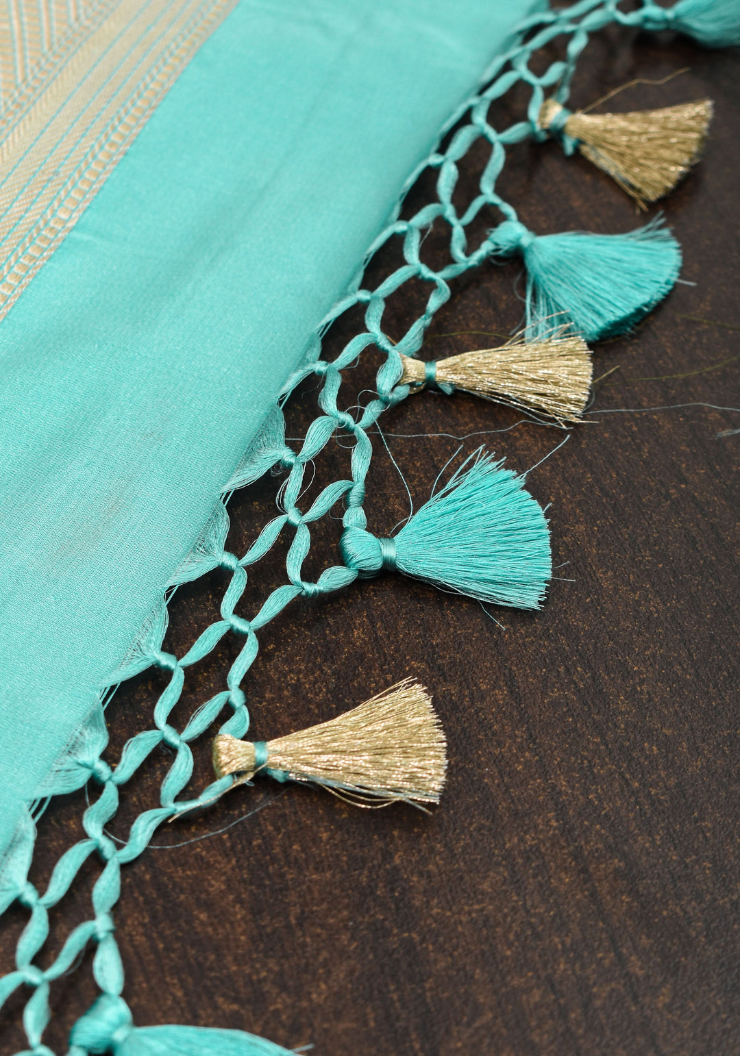 Stunning Tanchoi Floral Banarasi Saree in Pure Silk Satin in Aqua Blue with Zari Border |  SILK MARK CERTIFIED