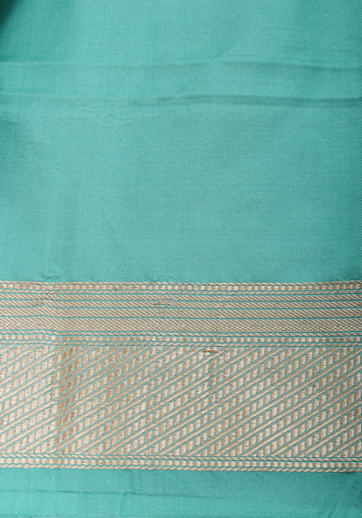 Stunning Tanchoi Floral Banarasi Saree in Pure Silk Satin in Aqua Blue with Zari Border |  SILK MARK CERTIFIED
