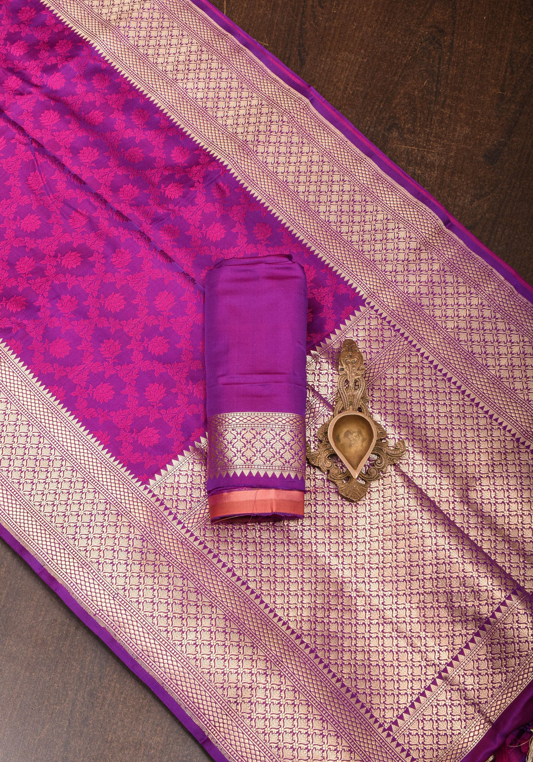 Purple Exquisite Tanchoi Floral Banarasi Saree in Pure Silk Satin with Zari detailing | SILK MARK CERTIFIED