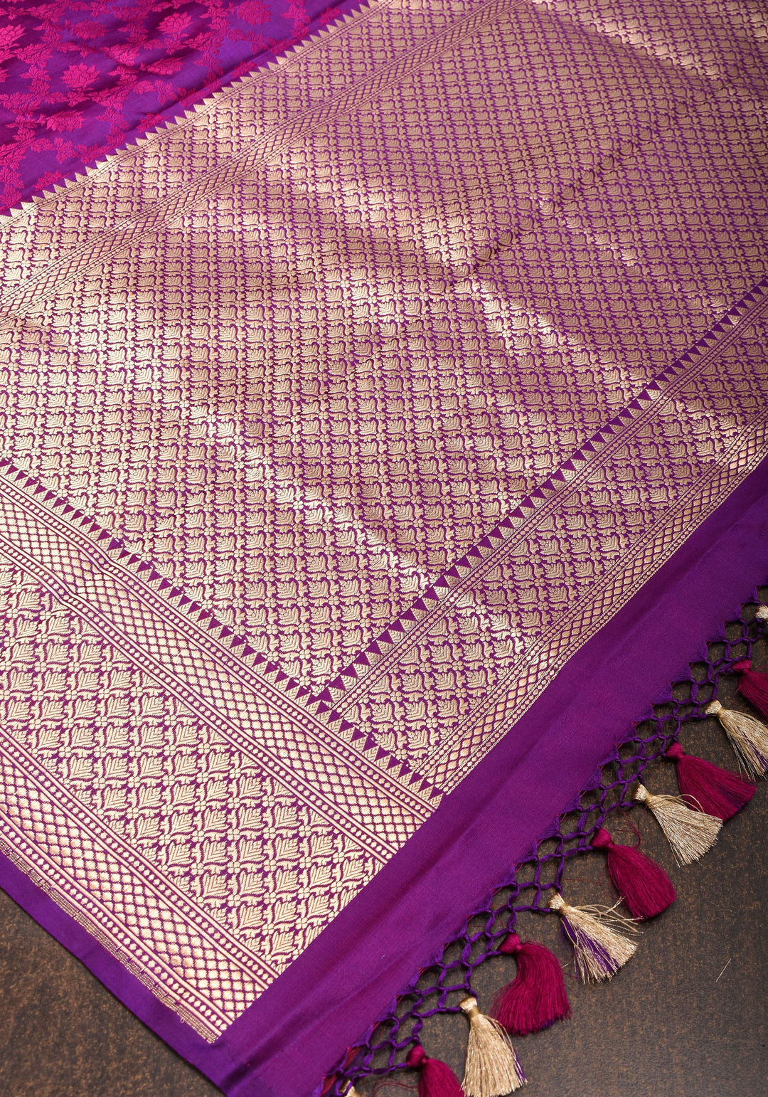 Purple Exquisite Tanchoi Floral Banarasi Saree in Pure Silk Satin with Zari detailing | SILK MARK CERTIFIED