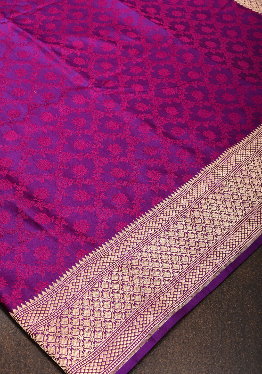 Purple Exquisite Tanchoi Floral Banarasi Saree in Pure Silk Satin with Zari detailing | SILK MARK CERTIFIED