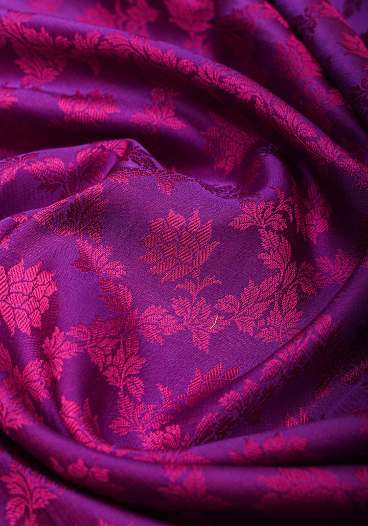 Purple Exquisite Tanchoi Floral Banarasi Saree in Pure Silk Satin with Zari detailing | SILK MARK CERTIFIED