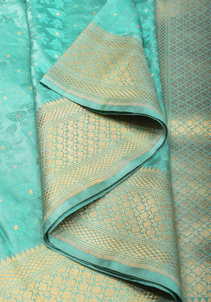 Aqua Blue Exquisite Tanchoi Banarasi Silk Saree in Pure Satin with Zari Meena I SILK MARK CERTIFIED