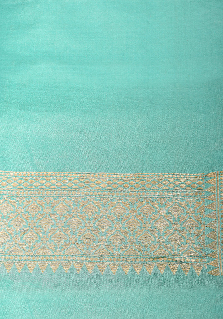 Aqua Blue Exquisite Tanchoi Banarasi Silk Saree in Pure Satin with Zari Meena I SILK MARK CERTIFIED