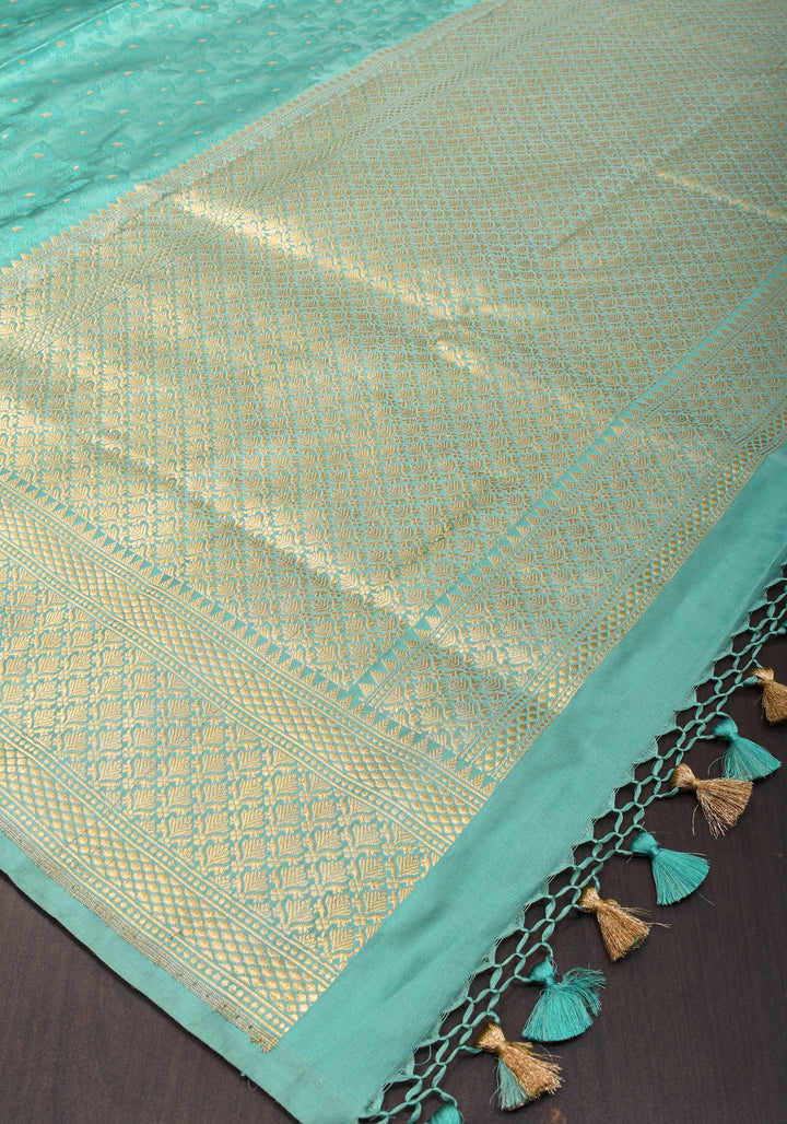 Aqua Blue Exquisite Tanchoi Banarasi Silk Saree in Pure Satin with Zari Meena I SILK MARK CERTIFIED