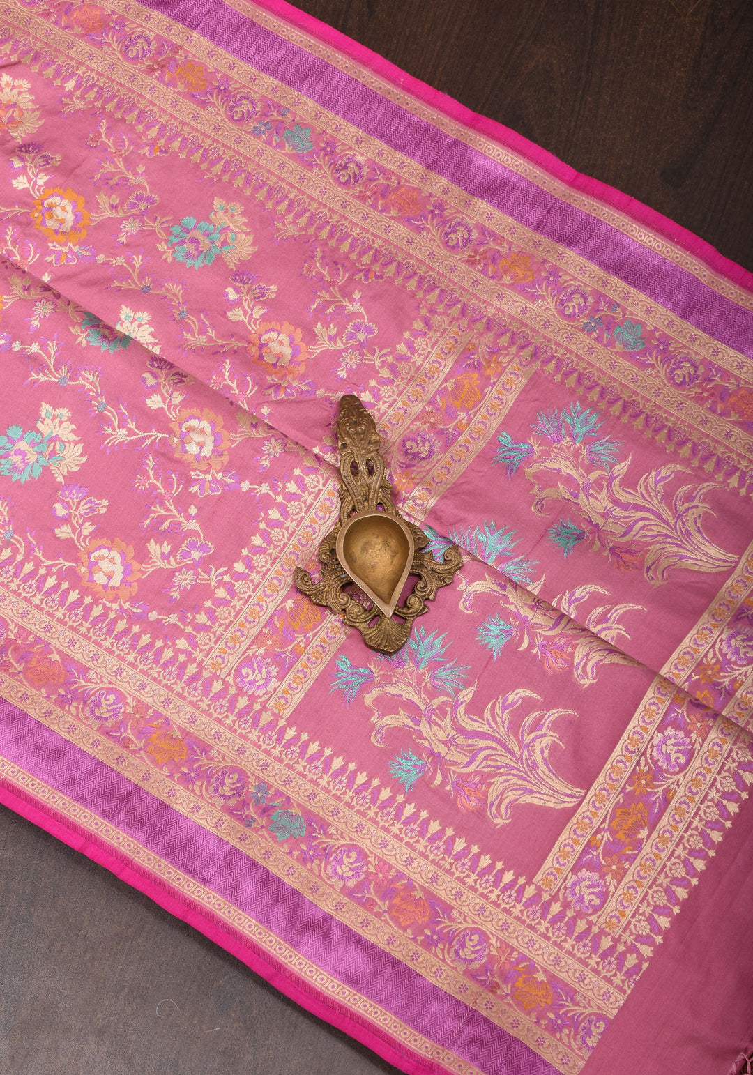 Authentic Banarasi Meenakari blooming Floral Jaal Katan Silk Saree in Dusty Pink | SILK MARK CERTIFIED