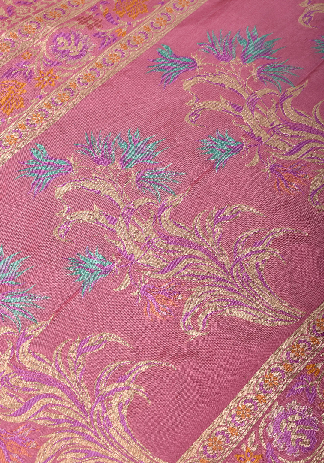 Authentic Banarasi Meenakari blooming Floral Jaal Katan Silk Saree in Dusty Pink | SILK MARK CERTIFIED
