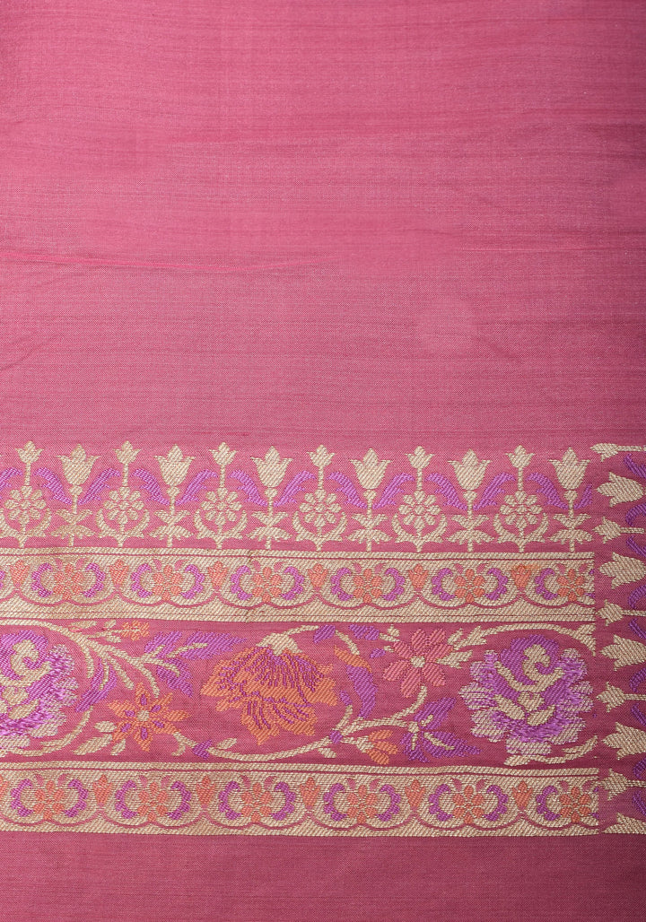 Authentic Banarasi Meenakari blooming Floral Jaal Katan Silk Saree in Dusty Pink | SILK MARK CERTIFIED