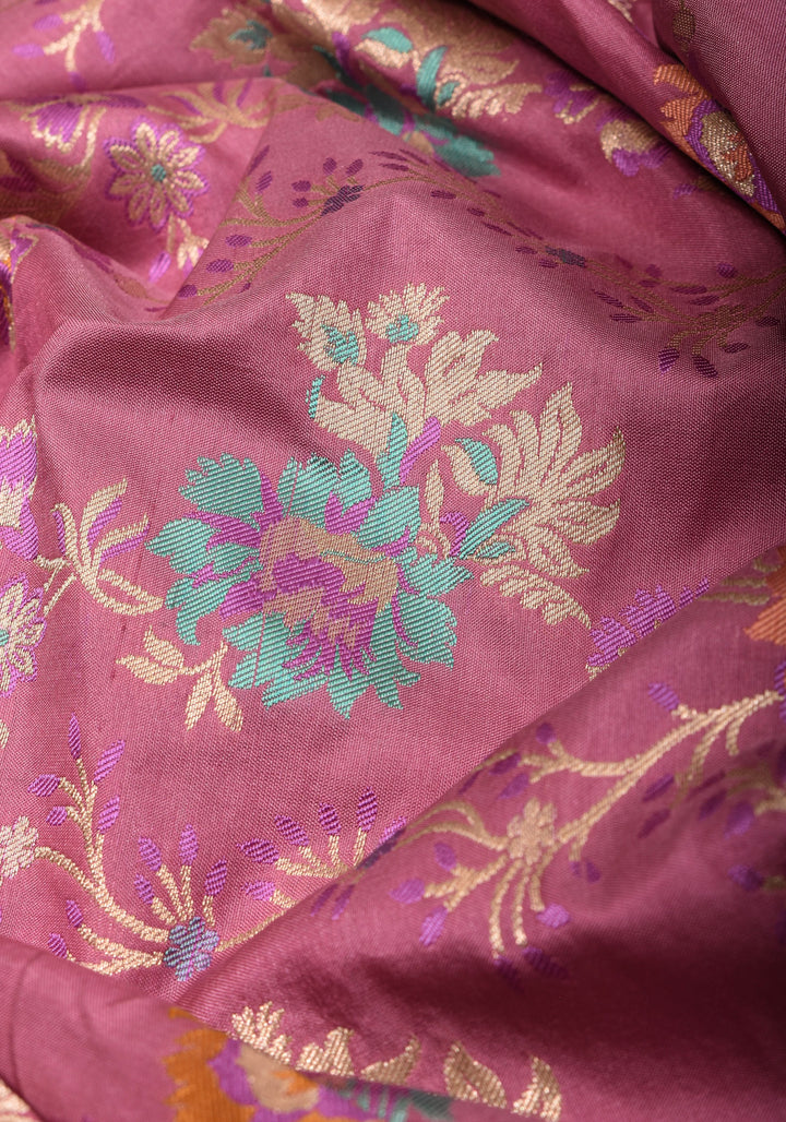 Authentic Banarasi Meenakari blooming Floral Jaal Katan Silk Saree in Dusty Pink | SILK MARK CERTIFIED