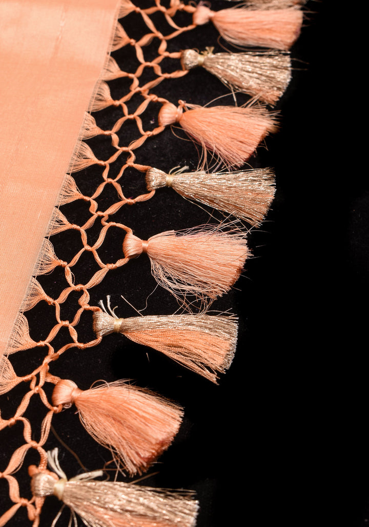 Peach Banarasi Katan Silk Saree with Zari Buttas Scallop border | SILK MARK CERTIFIED