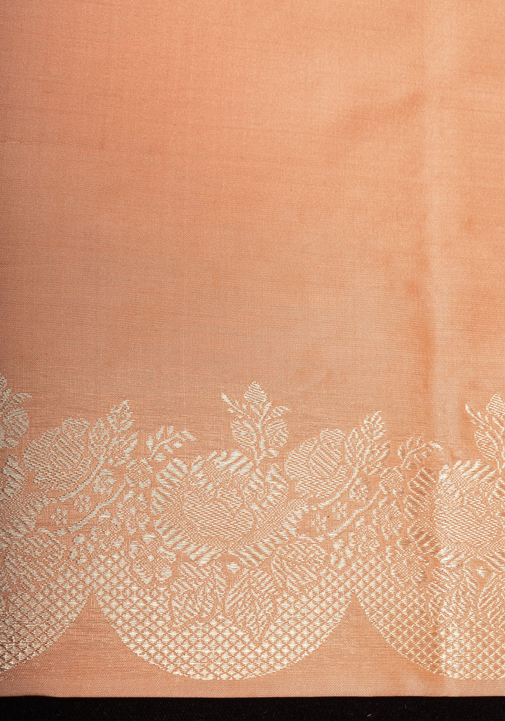 Peach Banarasi Katan Silk Saree with Zari Buttas Scallop border | SILK MARK CERTIFIED