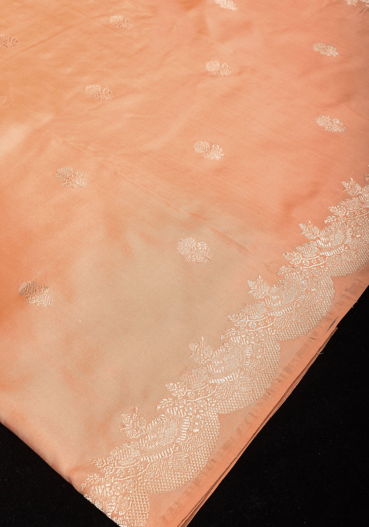Peach Banarasi Katan Silk Saree with Zari Buttas Scallop border | SILK MARK CERTIFIED