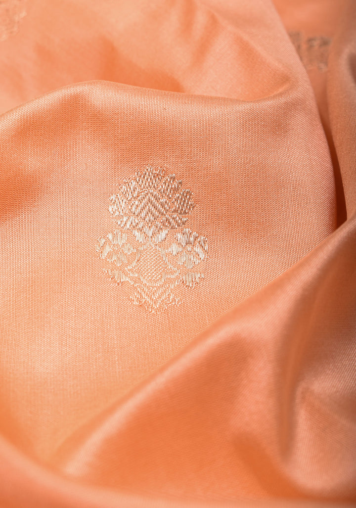 Peach Banarasi Katan Silk Saree with Zari Buttas Scallop border | SILK MARK CERTIFIED