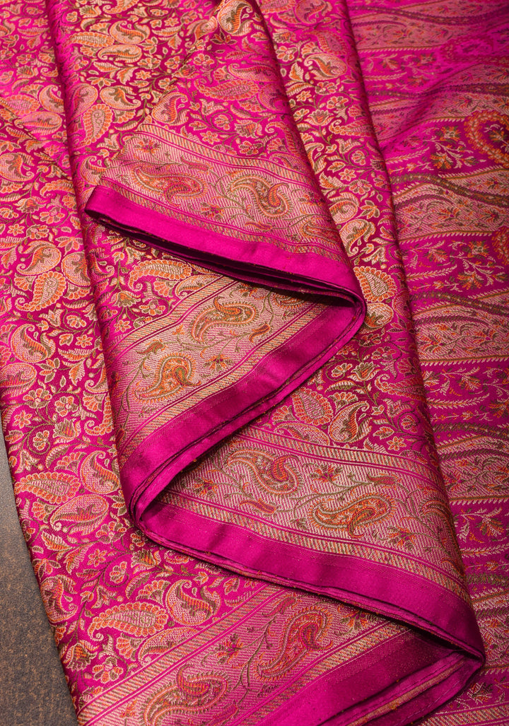 Rani Pink Tanchoi Floral Banarasi Silk Saree in Pure Silk Satin   | SILK MARK CERTIFIED