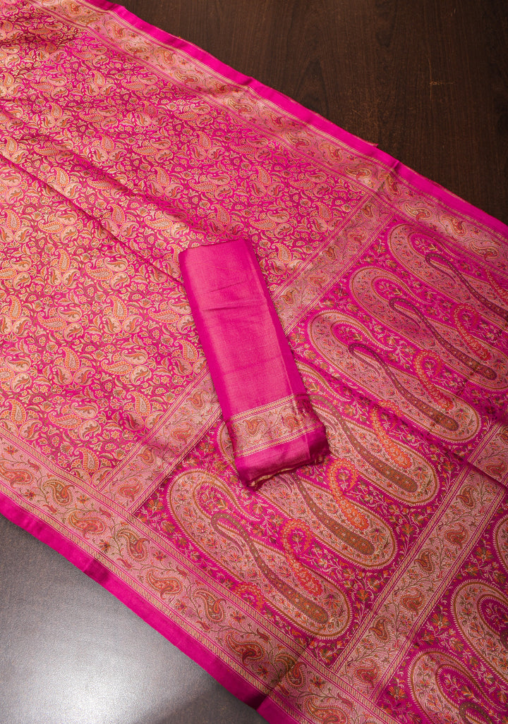 Rani Pink Tanchoi Floral Banarasi Silk Saree in Pure Silk Satin   | SILK MARK CERTIFIED