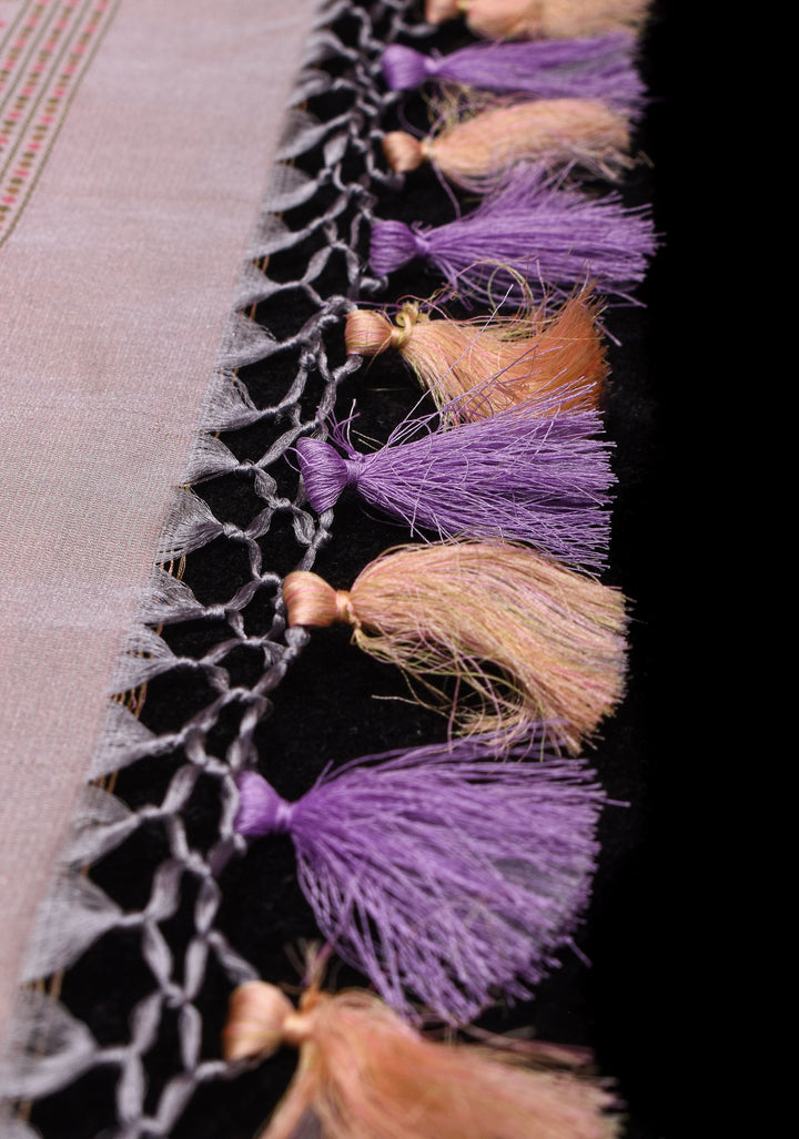 Gray Lavender Tanchoi Satin silk Saree with Floral Weave Design | SILK MARK CERTIFIED
