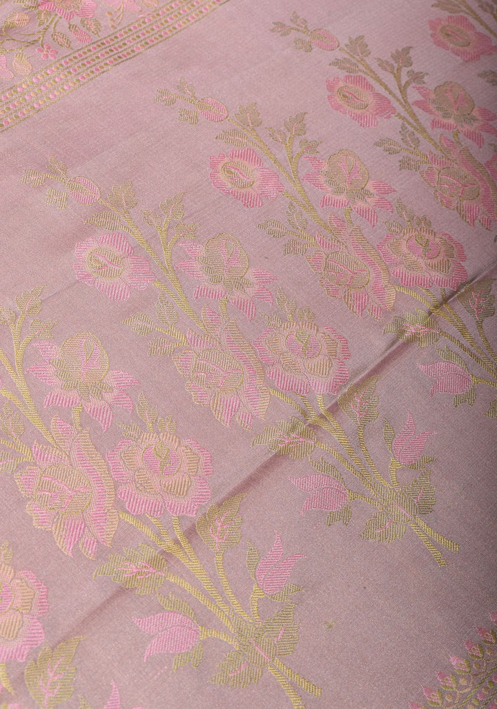 Gray Lavender Tanchoi Satin silk Saree with Floral Weave Design | SILK MARK CERTIFIED