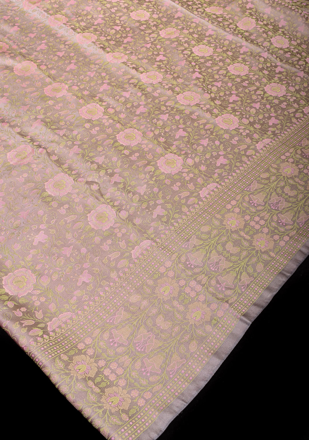 Gray Lavender Tanchoi Satin silk Saree with Floral Weave Design | SILK MARK CERTIFIED