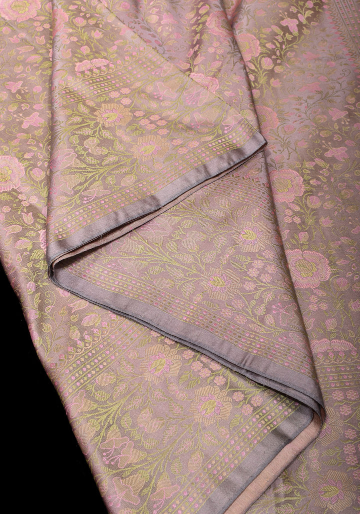 Gray Lavender Tanchoi Satin silk Saree with Floral Weave Design | SILK MARK CERTIFIED