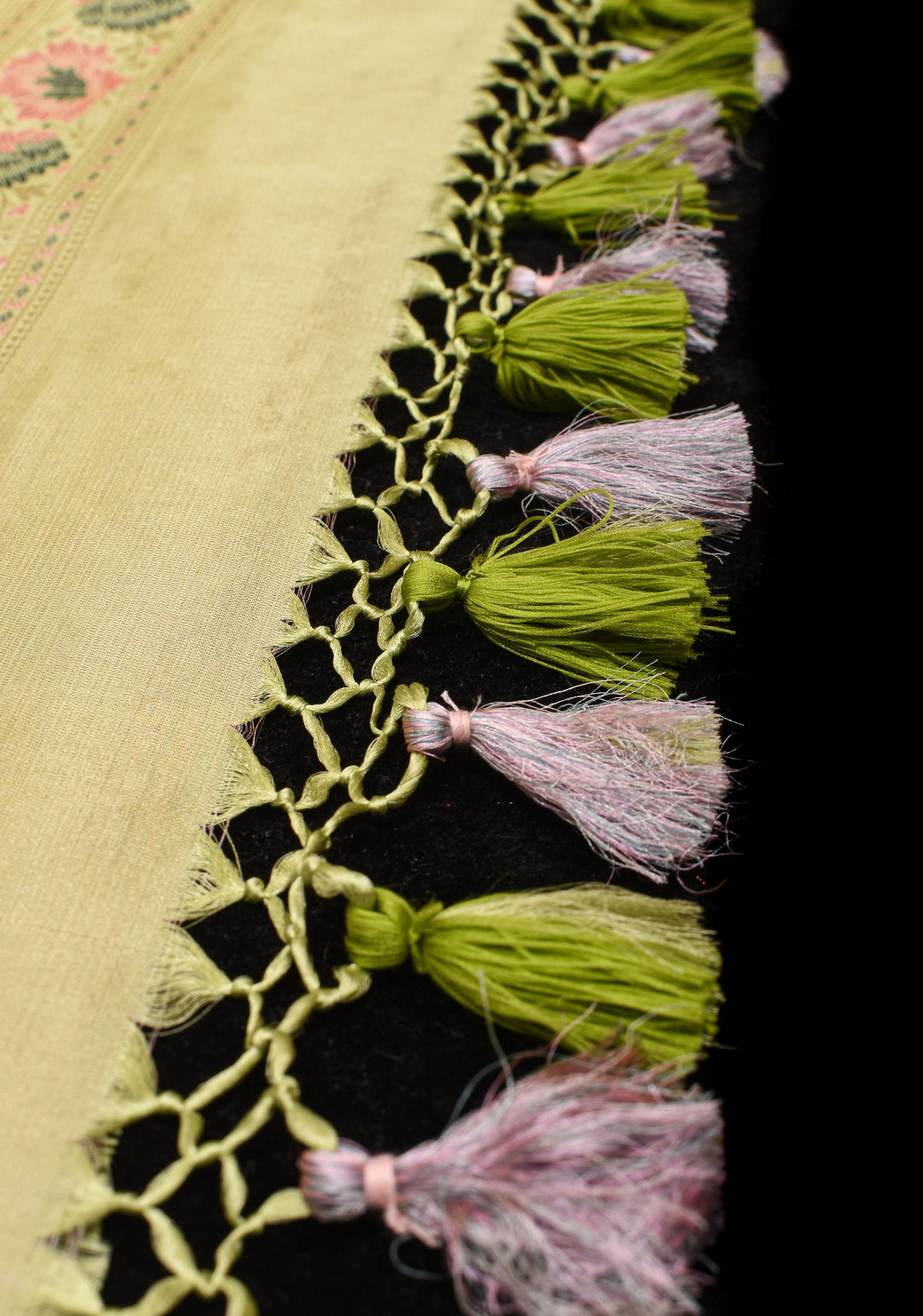 Light Cardamom Green Tanchoi Satin silk Saree with Floral Weave SILK MARK CERTIFIED