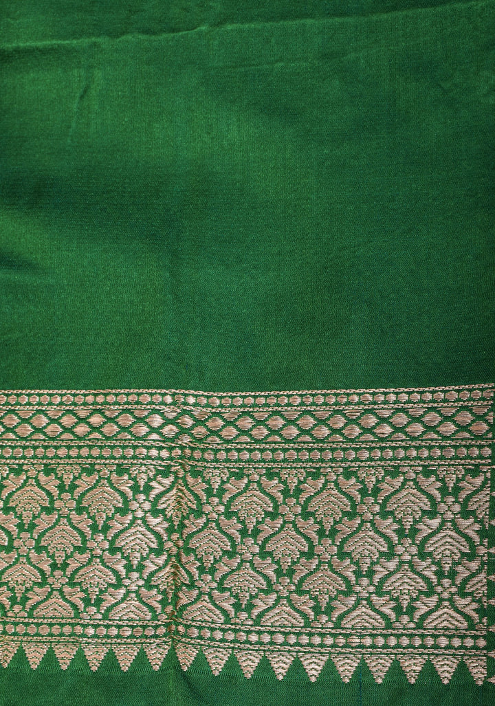 Green Tanchoi Banarasi Silk Saree with Self Brocade, Dainty Buttis and Zari Borders  | SILK MARK CERTIFIED